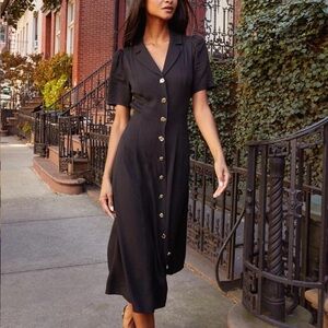 Reformation Wilde black midi dress w/ beautiful buttons and tie. Worn twice